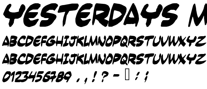 Yesterdays meal font